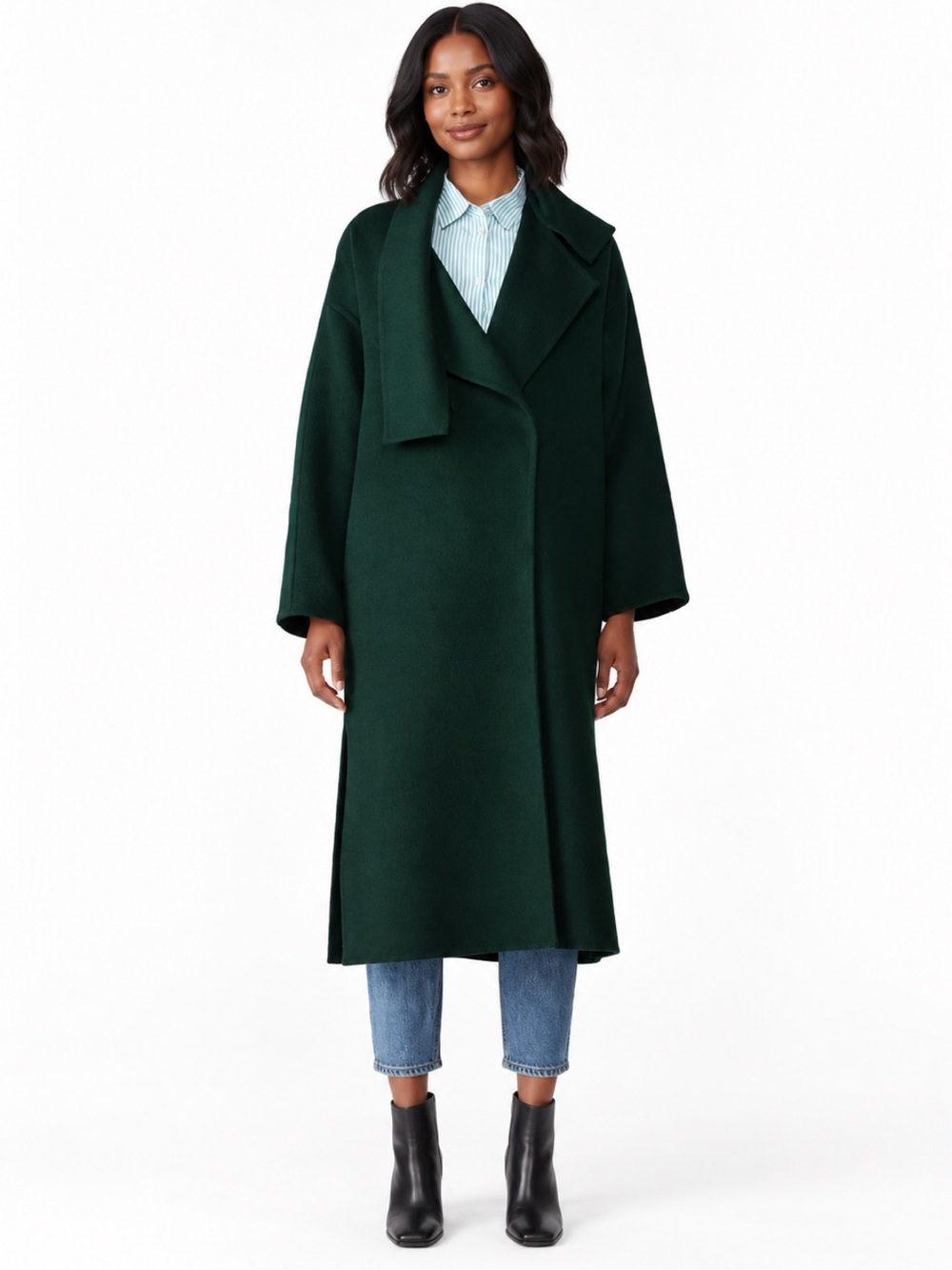 Vince Forest Green Belted Long Wool Wrap Coat Small Like New!